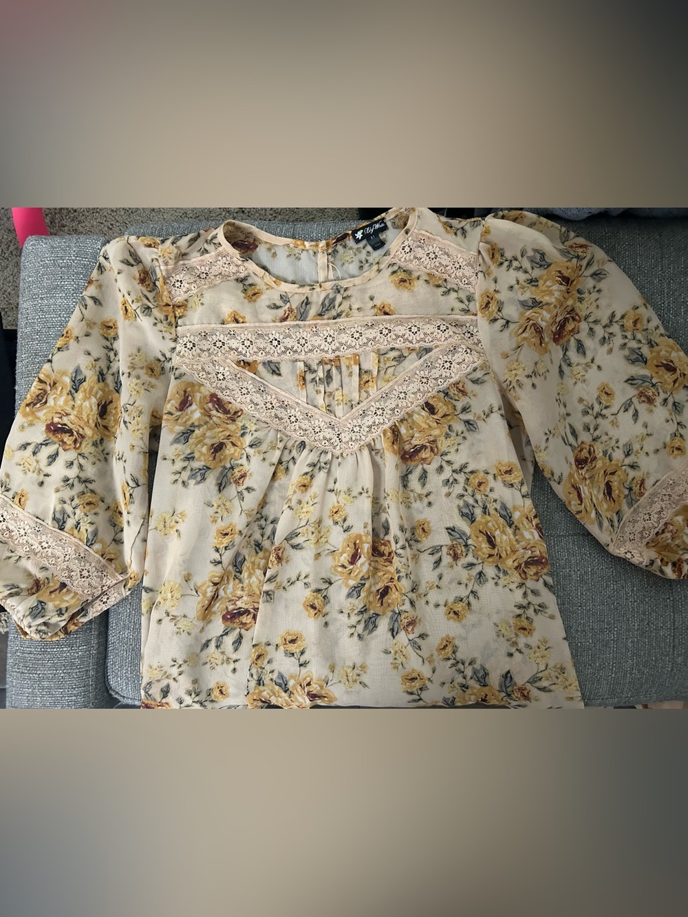 Lily White Cream Blouse with Mustard Floral Print